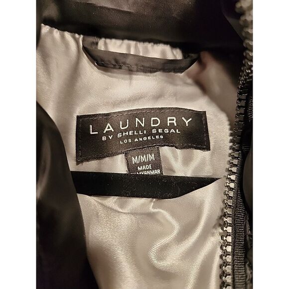 Laundry By Shelli Segal Womens M Long Puffer Quilted Black Full Zip Hooded Coat - Picture 6 of 10